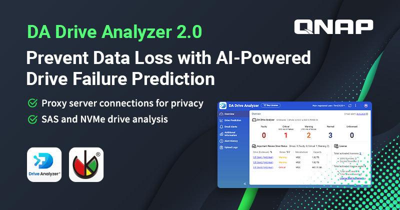QNAP DA Drive Analyzer 2.0: Dự đoán sự cố ổ đĩa NAS trong vòng 24 giờ với Trí Tuệ Nhân Tạo